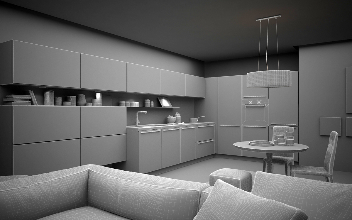 pretty，Kitchen scene，Interior design，modeling，